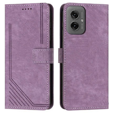 For Motorola Moto G55 5G Case Imprinted Lines Leather Phone Cover Folding Stand - Purple