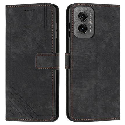 For Motorola Moto G55 5G Case Imprinted Lines Leather Phone Cover Folding Stand - Black