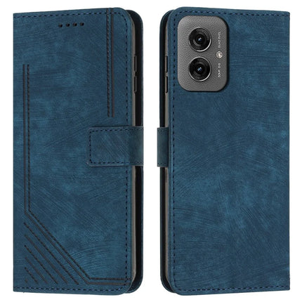 For Motorola Moto G55 5G Case Imprinted Lines Leather Phone Cover Folding Stand - Sapphire