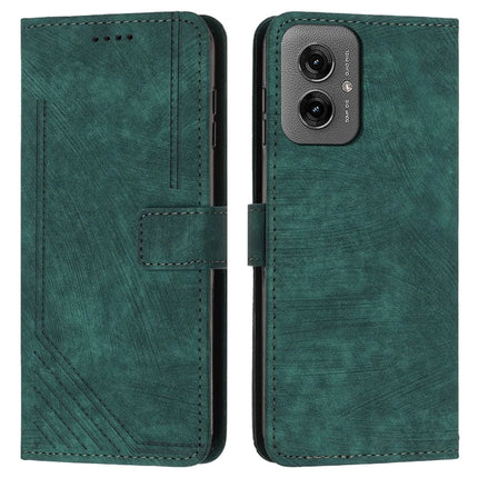 For Motorola Moto G55 5G Case Imprinted Lines Leather Phone Cover Folding Stand - Green