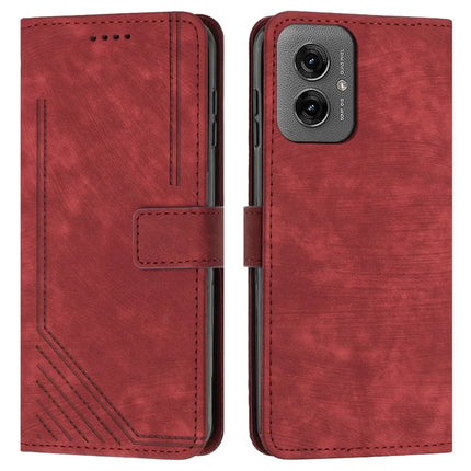 For Motorola Moto G55 5G Case Imprinted Lines Leather Phone Cover Folding Stand - Red