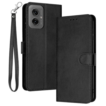 For Motorola Moto G55 5G Case Flip Stand PU Leather Wallet Phone Cover Calf Texture - Black