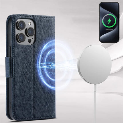 SUTENI J08 For iPhone 12 Pro Max Case Compatible with MagSafe Cross Texture Leather Wallet Phone Cover