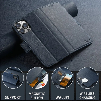 SUTENI J08 For iPhone 12 Pro Max Case Compatible with MagSafe Cross Texture Leather Wallet Phone Cover