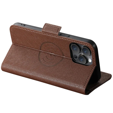 SUTENI J08 For iPhone 12 Pro Max Case Compatible with MagSafe Cross Texture Leather Wallet Phone Cover