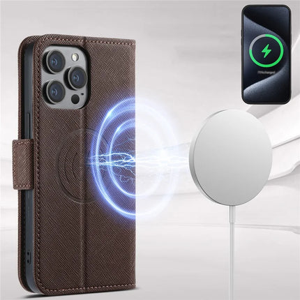 SUTENI J08 For iPhone 12 Pro Max Case Compatible with MagSafe Cross Texture Leather Wallet Phone Cover