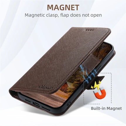 SUTENI J08 For iPhone 12 Pro Max Case Compatible with MagSafe Cross Texture Leather Wallet Phone Cover