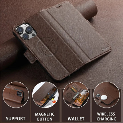 SUTENI J08 For iPhone 12 Pro Max Case Compatible with MagSafe Cross Texture Leather Wallet Phone Cover