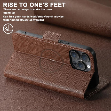 SUTENI J08 For iPhone 12 Pro Max Case Compatible with MagSafe Cross Texture Leather Wallet Phone Cover