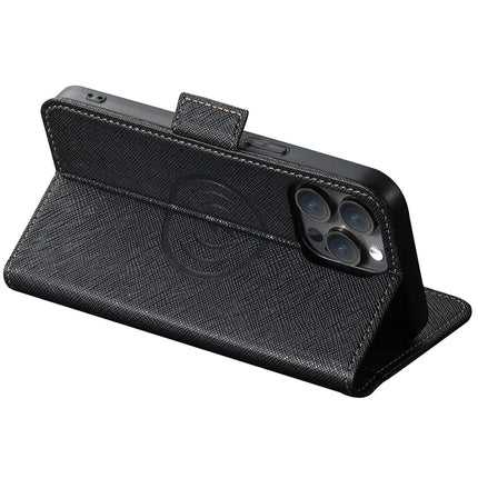 SUTENI J08 For iPhone 12 Pro Max Case Compatible with MagSafe Cross Texture Leather Wallet Phone Cover