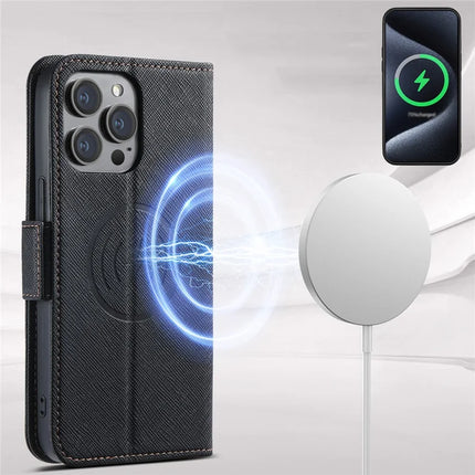 SUTENI J08 For iPhone 12 Pro Max Case Compatible with MagSafe Cross Texture Leather Wallet Phone Cover