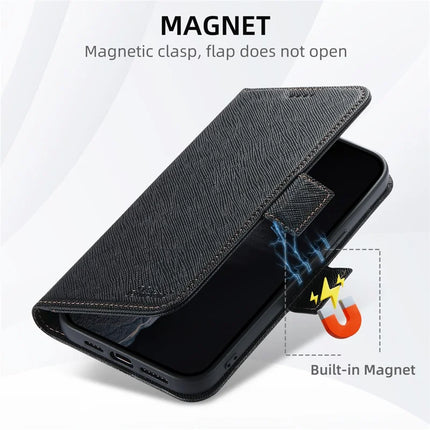 SUTENI J08 For iPhone 12 Pro Max Case Compatible with MagSafe Cross Texture Leather Wallet Phone Cover
