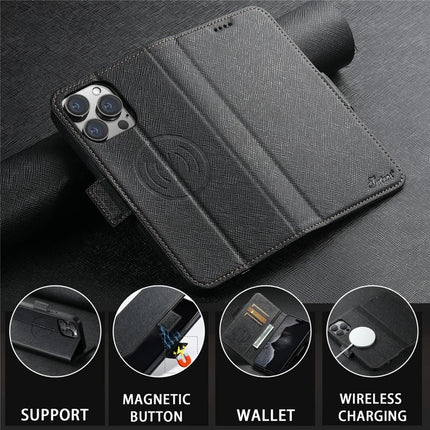 SUTENI J08 For iPhone 12 Pro Max Case Compatible with MagSafe Cross Texture Leather Wallet Phone Cover