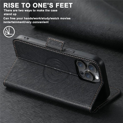 SUTENI J08 For iPhone 12 Pro Max Case Compatible with MagSafe Cross Texture Leather Wallet Phone Cover