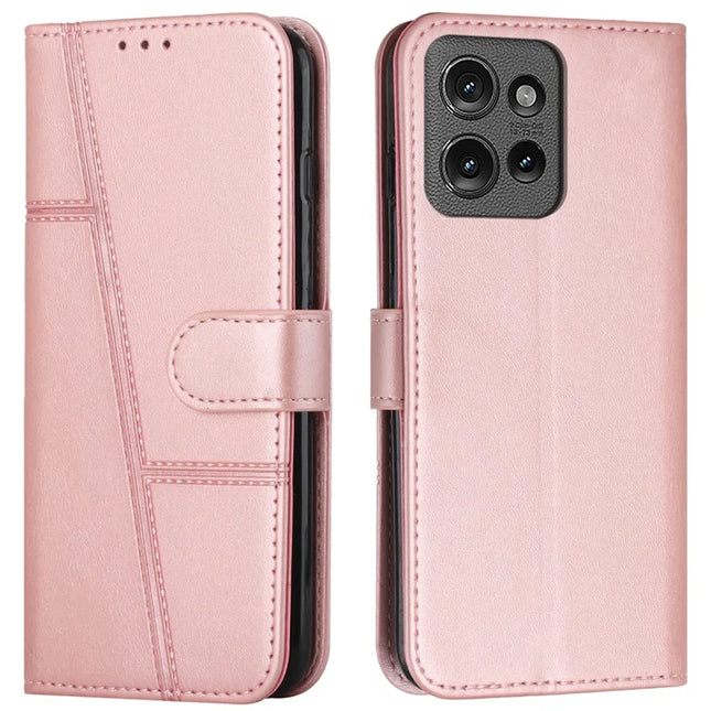 For Motorola Edge 50 5G Case Stand Flip Protective Leather Phone Cover - Rose Gold
