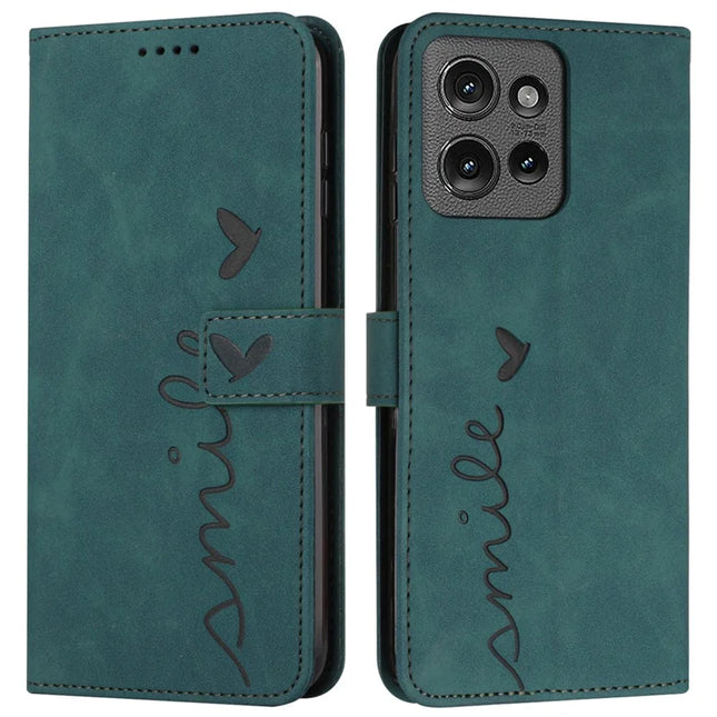 For Motorola Edge 50 5G Case Viewing Stand PU Leather Phone Cover Imprinted Pattern - Green