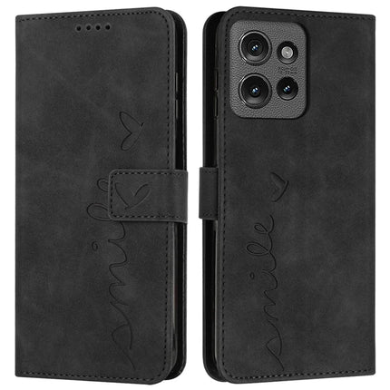 For Motorola Edge 50 5G Case Viewing Stand PU Leather Phone Cover Imprinted Pattern - Black