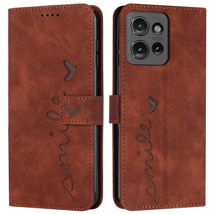 For Motorola Edge 50 5G Case Viewing Stand PU Leather Phone Cover Imprinted Pattern - Brown