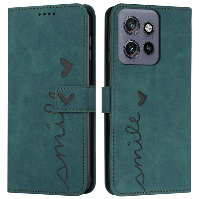 For Motorola Edge 50 Neo 5G / Moto S50 5G / Thinkphone 25 5G Case Viewing Stand PU Leather Phone Cover Imprinted Pattern - Green