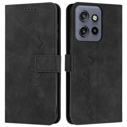 For Motorola Edge 50 Neo 5G / Moto S50 5G / Thinkphone 25 5G Case Viewing Stand PU Leather Phone Cover Imprinted Pattern - Black