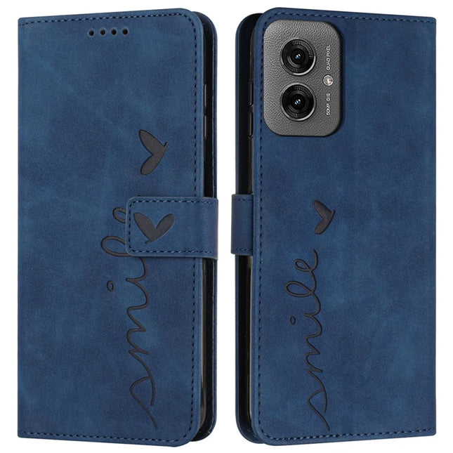 For Motorola Moto G55 5G Case Viewing Stand PU Leather Phone Cover Imprinted Pattern - Sapphire