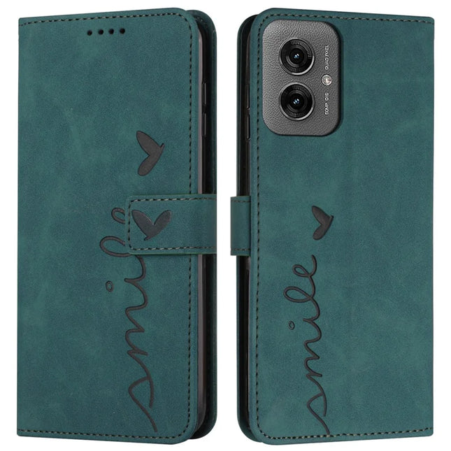 For Motorola Moto G55 5G Case Viewing Stand PU Leather Phone Cover Imprinted Pattern - Green
