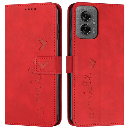 For Motorola Moto G55 5G Case Viewing Stand PU Leather Phone Cover Imprinted Pattern - Red