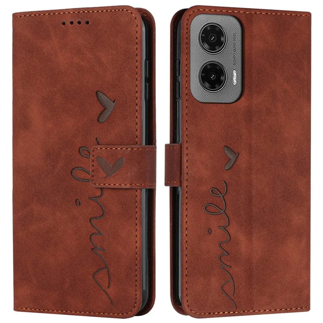 For Motorola Moto G35 5G Case Viewing Stand PU Leather Phone Cover Imprinted Pattern - Brown
