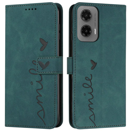 For Motorola Moto G35 5G Case Viewing Stand PU Leather Phone Cover Imprinted Pattern - Green