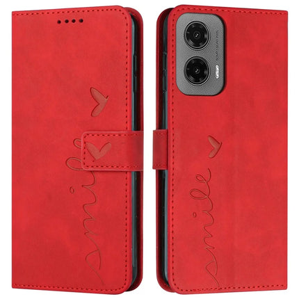 For Motorola Moto G35 5G Case Viewing Stand PU Leather Phone Cover Imprinted Pattern - Red