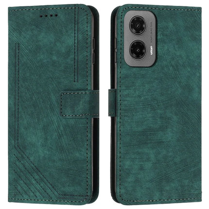 For Motorola Moto G35 5G Case Imprinted Lines Leather Phone Cover Folding Stand - Green