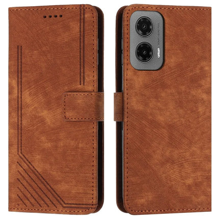 For Motorola Moto G35 5G Case Imprinted Lines Leather Phone Cover Folding Stand - Brown
