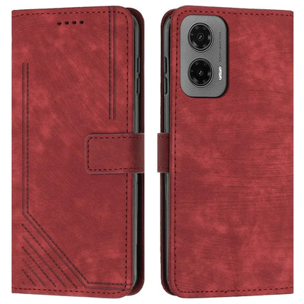 For Motorola Moto G35 5G Case Imprinted Lines Leather Phone Cover Folding Stand - Red