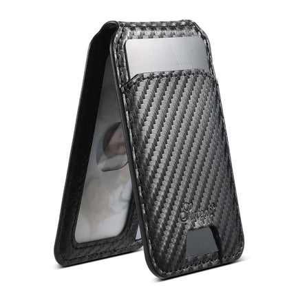 SUTENI H18 For iPhone 12 Pro Max Magnetic Case Carbon Fiber Texture Leather+TPU Cover with Detachable Card Bag