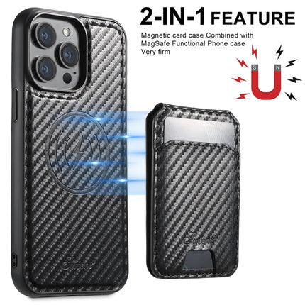 SUTENI H18 For iPhone 13 Pro Max Magnetic Case Carbon Fiber Texture Leather+TPU Cover with Detachable Card Bag