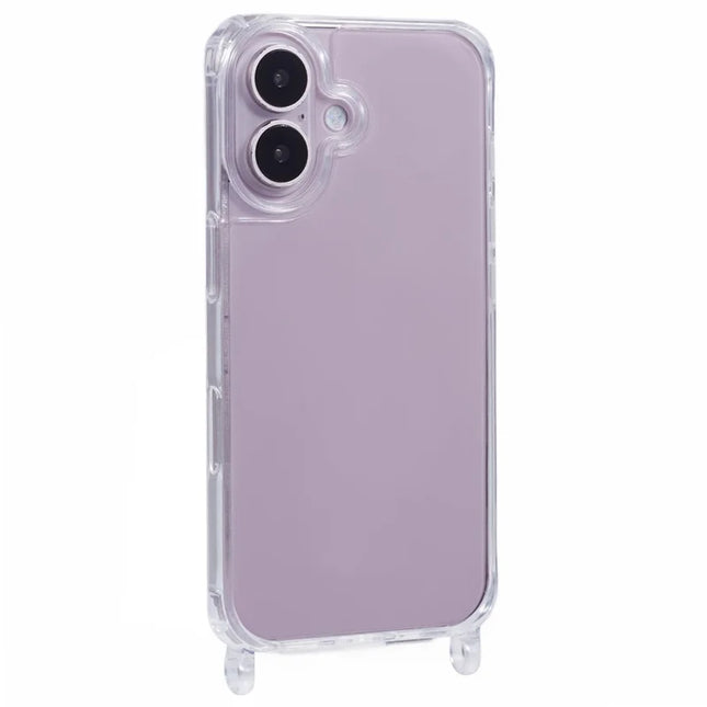 For iPhone 16 Case PC+TPU 1.5mm Clear Phone Cover with Lanyard Holes