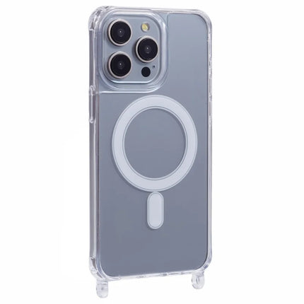 For iPhone 15 Pro Max Case Compatible with MagSafe TPU+PC 1.5mm Clear Phone Cover with Lanyard Holes