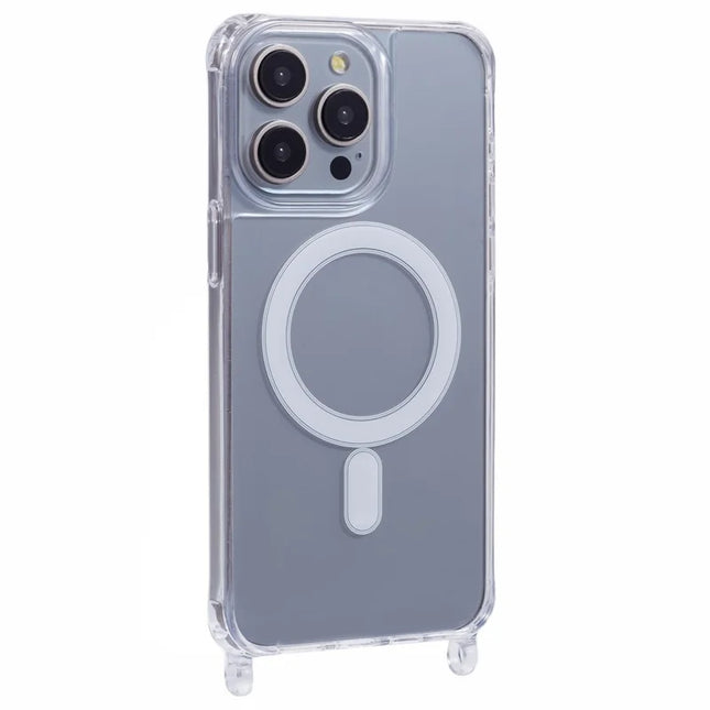 For iPhone 15 Pro Max Case Compatible with MagSafe TPU+PC 1.5mm Clear Phone Cover with Lanyard Holes