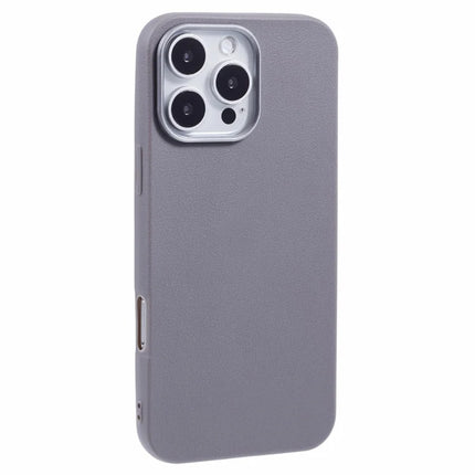 For iPhone 16 Pro Max Case Electroplating Lens Frame Textured TPU Shockproof Phone Cover - Grey