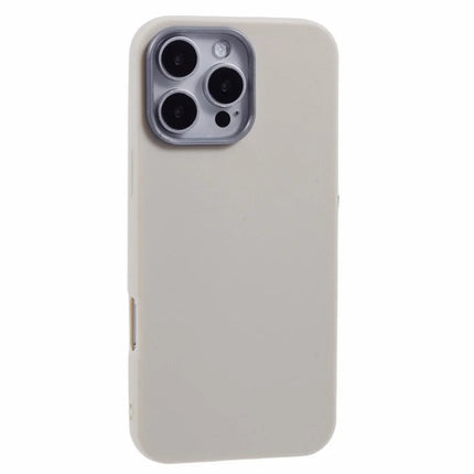 For iPhone 16 Pro Max Case Electroplating Lens Frame Textured TPU Shockproof Phone Cover - White
