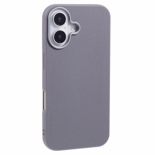 For iPhone 16 Plus Case Electroplating Lens Frame Textured TPU Shockproof Phone Cover - Grey