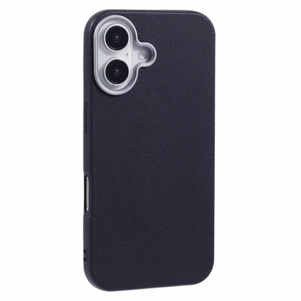 For iPhone 16 Plus Case Electroplating Lens Frame Textured TPU Shockproof Phone Cover - Black