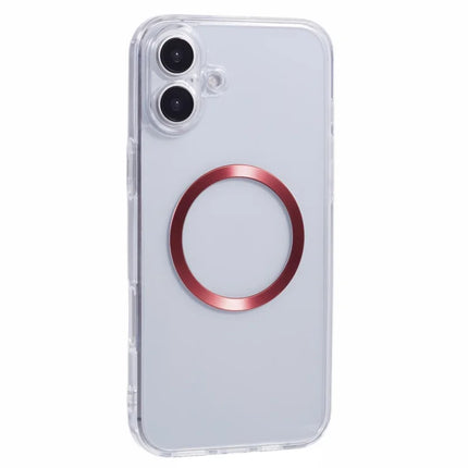 For iPhone 16 Plus Case Compatible with MagSafe CD Vein TPU+Acrylic Phone Cover - Red