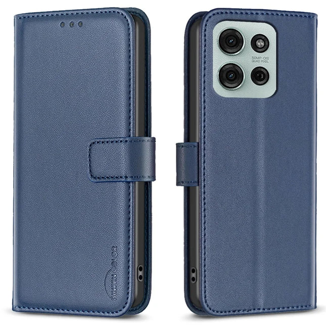 BINFEN COLOR BF17 For Motorola Moto G75 5G Case Wallet Folio Flip Leather Cover - Blue