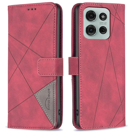 BINFEN COLOR BF05 For Motorola Moto G75 5G Case Leather Phone Cover Wallet Stand - Red