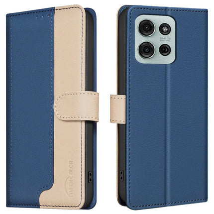 BINFEN COLOR BF33 for Motorola Moto G75 5G Leather Case Splicing Color RFID Blocking - Blue