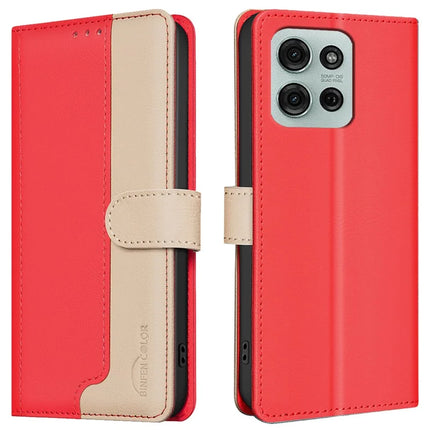 BINFEN COLOR BF33 for Motorola Moto G75 5G Leather Case Splicing Color RFID Blocking - Red
