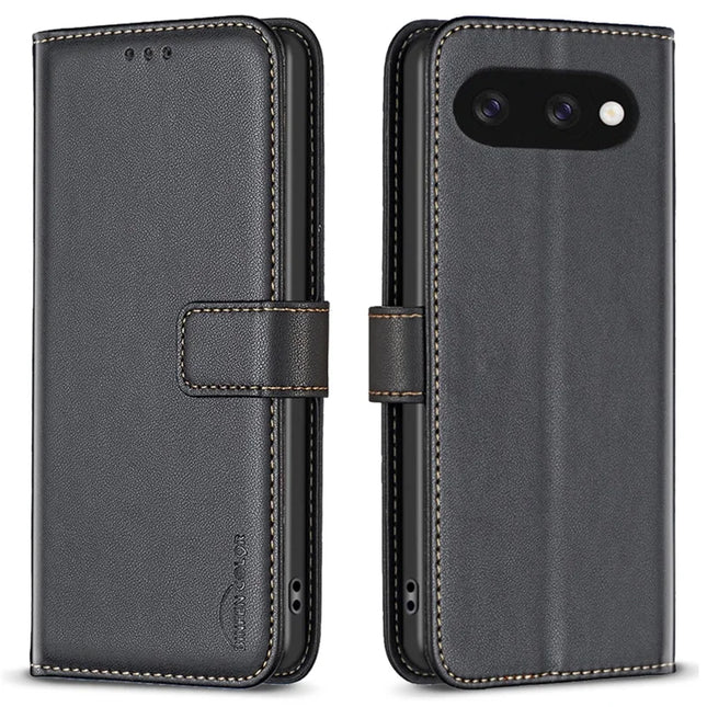 BINFEN COLOR BF17 For Google Pixel 9a Case Wallet Folio Flip Leather Cover - Black