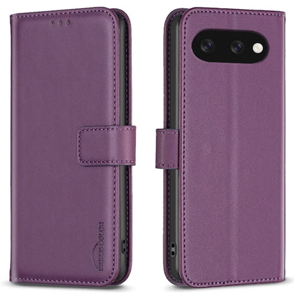 BINFEN COLOR BF17 For Google Pixel 9a Case Wallet Folio Flip Leather Cover - Dark Purple