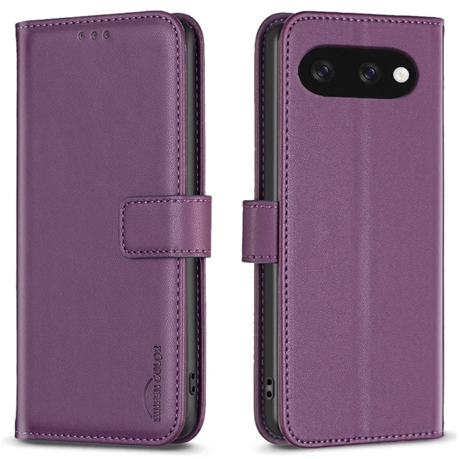 BINFEN COLOR BF17 For Google Pixel 9a Case Wallet Folio Flip Leather Cover - Dark Purple